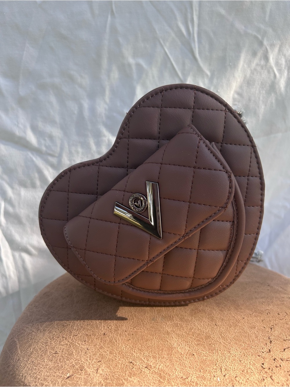 Valentino Orlandi Quilted Heart Crossbody Bag in Brown